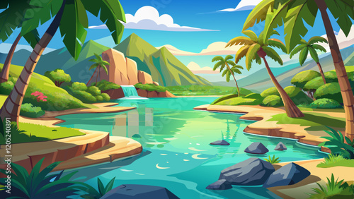 A quiet lagoon with crystal-clear water.