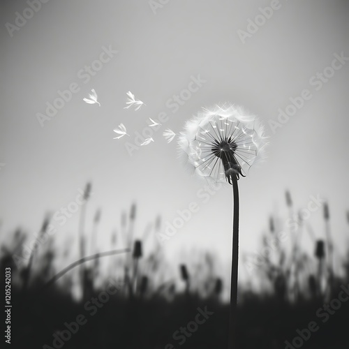 Wallpaper Mural Monochrome dandelion seeds blowing in wind. Torontodigital.ca