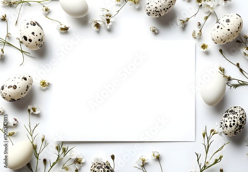 Creative easter flat lay with white paper blank