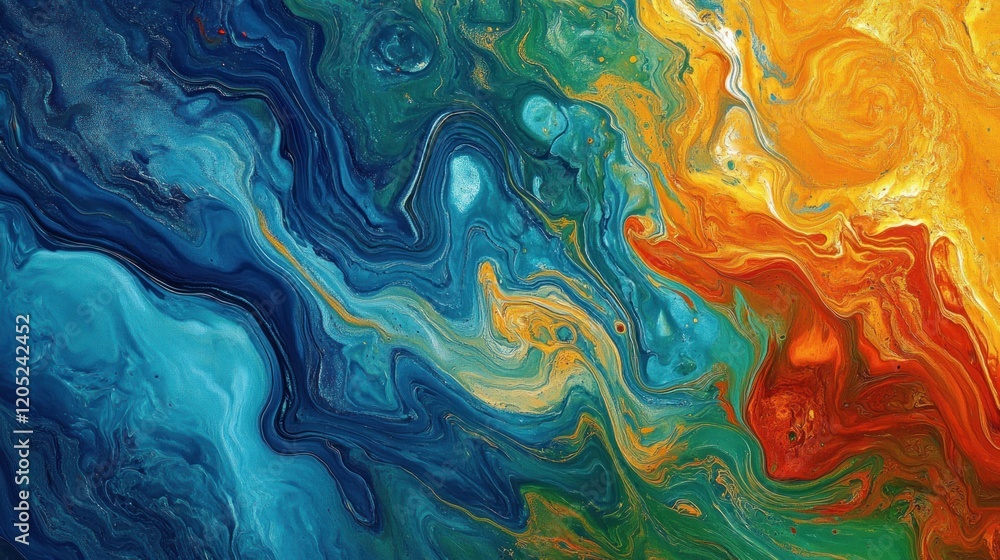 Abstract swirling paint colors, fluid art, vibrant background, design element Abstract swirling paint colors, fluid art, vibrant background, design element