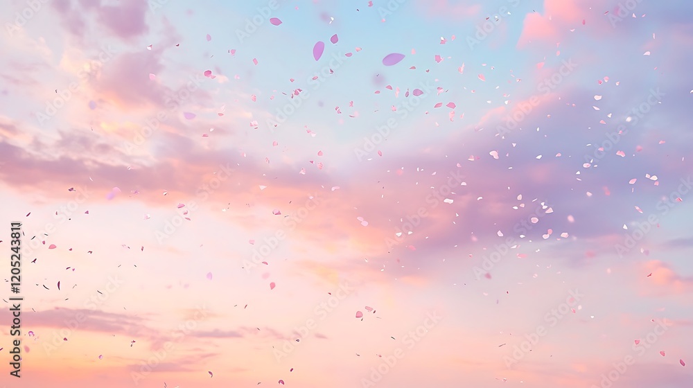 Obraz premium A soft shower of pastel confetti gently floating under a peaceful sky