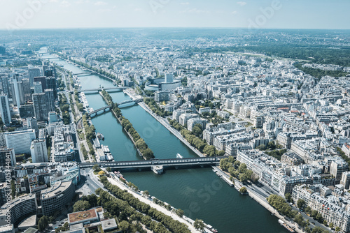 Aerial View of Paris with the Seine River and Modern Architecture