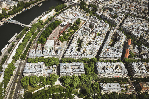 Aerial View of Paris with the Seine River and Modern Architecture