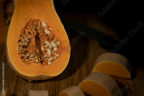 Calabaza partida que se ven las semillas