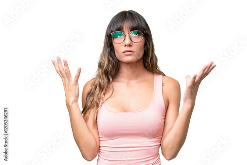 Young caucasian woman over isolated background stressed overwhelmed