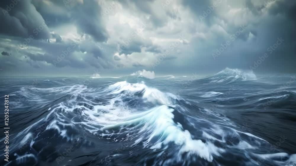 Stormy sea or ocean with big waves and storm clouds over it Stormy sea or ocean with big waves and storm clouds over it