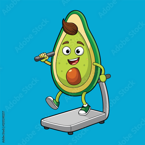 Avocado runs on treadmill vector illustration