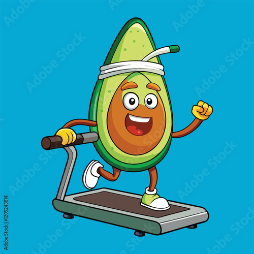 Avocado runs on treadmill vector illustration