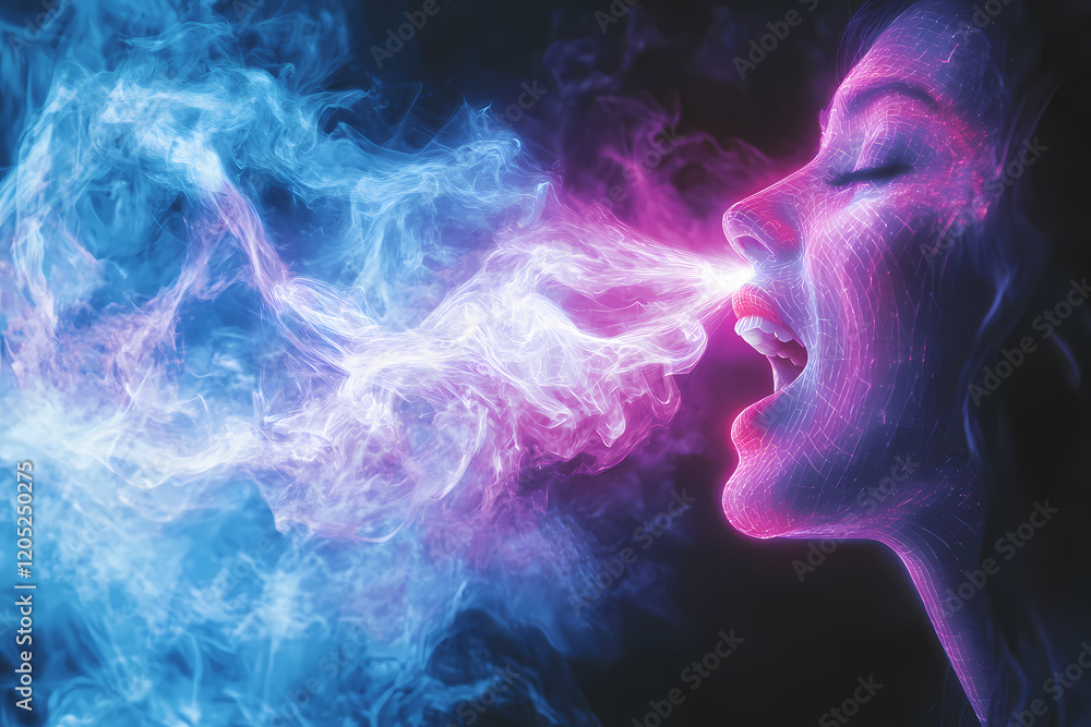 singer performing with radiant holographic sound waves on a neon-lit stage singer performing with radiant holographic sound waves on a neon-lit stage