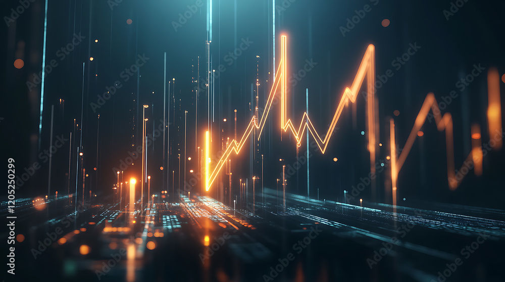 Obraz premium Dynamic market trends visualization financial sector data analysis digital environment abstract viewpoint economic insights