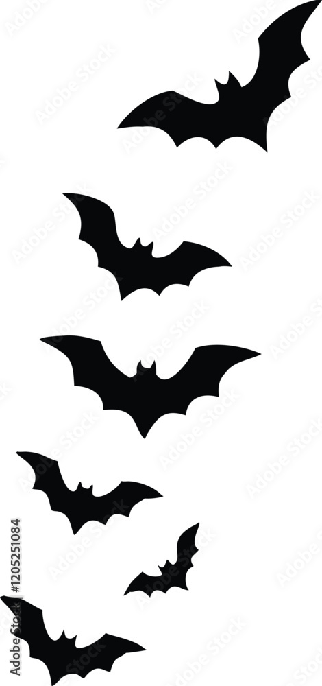 Naklejka premium Black silhouettes of bats set isolated on white background