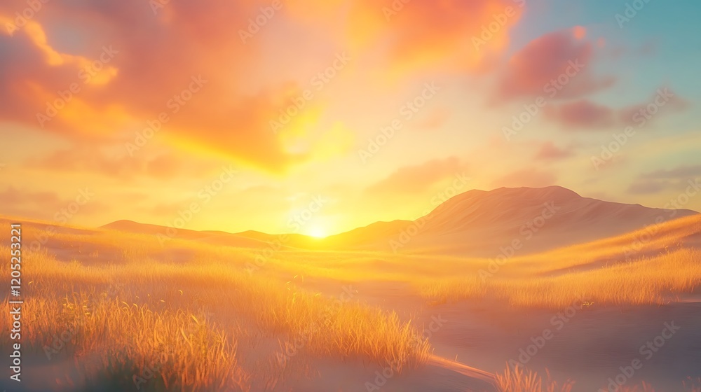 Obraz premium Soft golden dunes illuminated by the warm hues of a setting sun