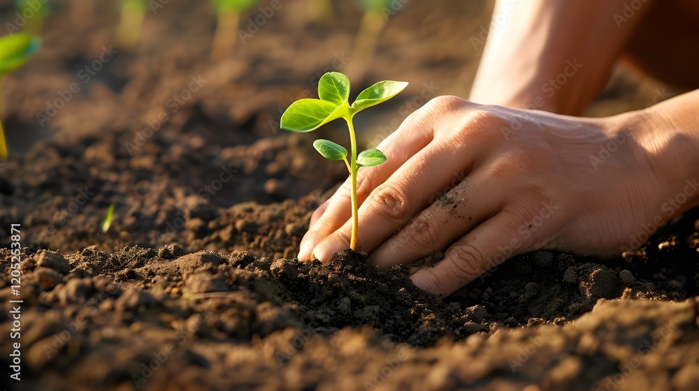 Two hands of the men were holding seedling to be planted Two hands of the men were holding seedling to be planted