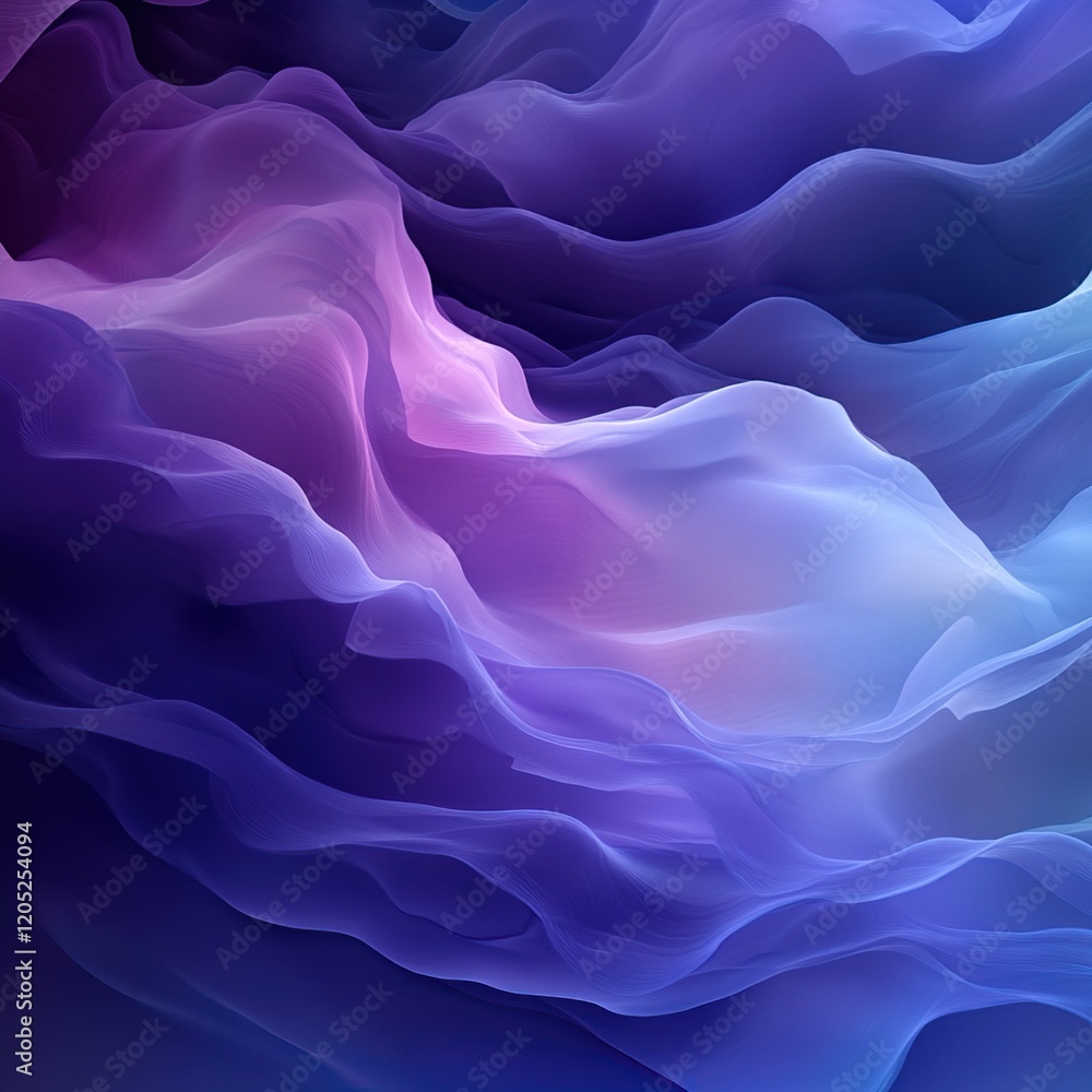 Obraz premium Abstract Purple and Blue Waves Flow Seamlessly, Creating a Dreamlike, Serene Digital Art Background.