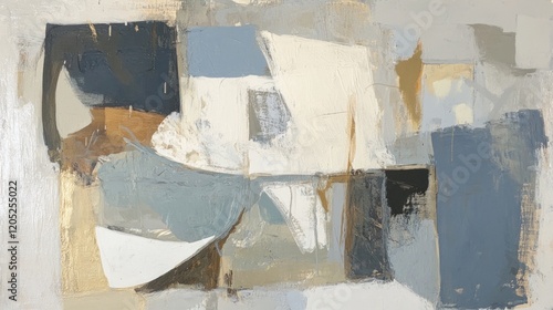 Abstract Artwork of Geometric Shapes in Neutral Colors for Interior Decor
