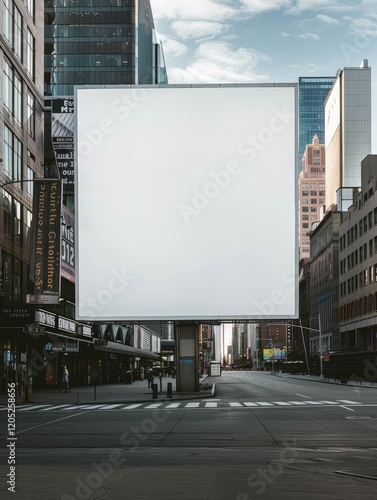Large white billboard sits in the middle of a city street