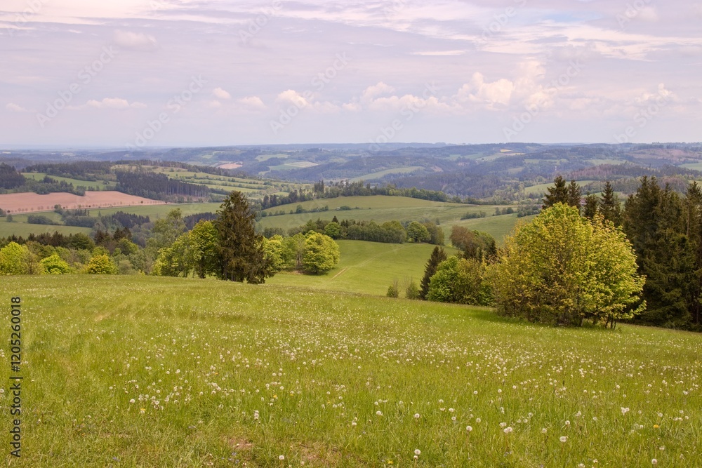 The countryside and landscape full of meadows and forests at Vysocina region, Czech republic