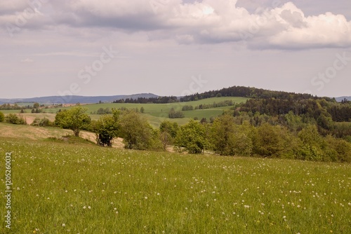 The countryside and landscape full of meadows and forests at Vysocina region, Czech republic