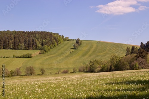 The countryside and landscape full of meadows and forests at Vysocina region, Czech republic