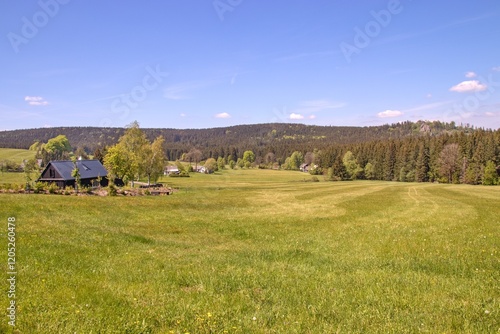 Obraz na płótnie The countryside and landscape full of meadows and forests at Vysocina region, Czech republic w salonie