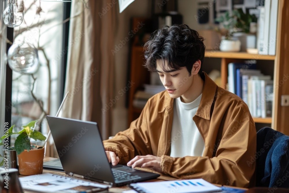 A young professional creating a presentation on the psychological impact of trolling, with charts and infographics on their laptop A young professional creating a presentation on the psychological impact of trolling, with charts and infographics on their laptop