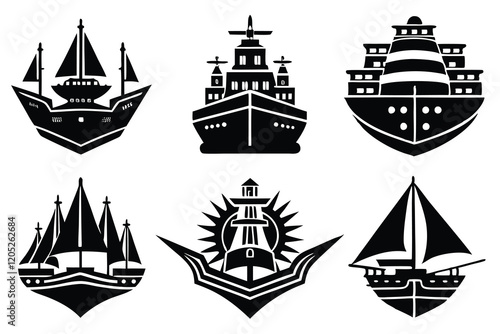 ship logo icon set vector art illustration