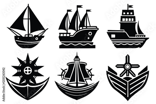 ship logo icon set vector art illustration