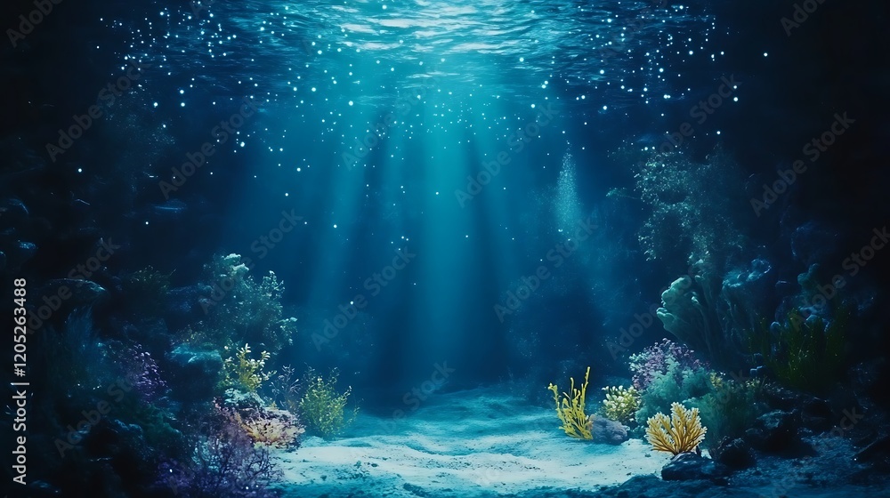 Fototapeta premium Underwater Scene with Light Rays and Coral Reef