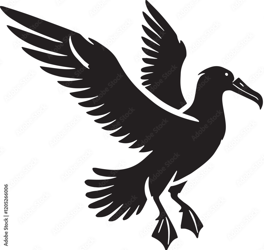Fototapeta premium Black Color Albatross Silhouette Vector Illustration, Solid White Background. minimal vector design