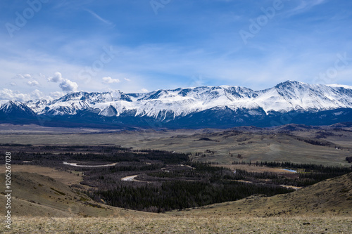 Severo-Chuisky ridge in Gorny Altai. Kosh-Agach district of the Altai Republic, Kuraiskaya steppe.
