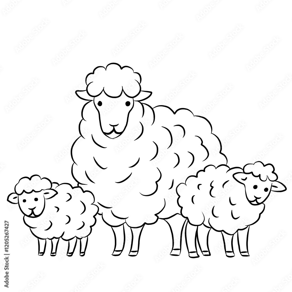 Line art cartoon sheep isolated on white background. Farm animals Line art cartoon sheep isolated on white background. Farm animals
