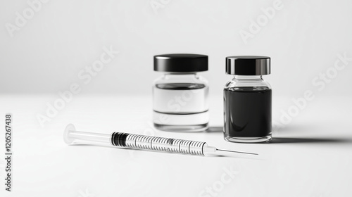 Exploring medical vials and syringe on a pristine white background in a creative rusticcore style photo