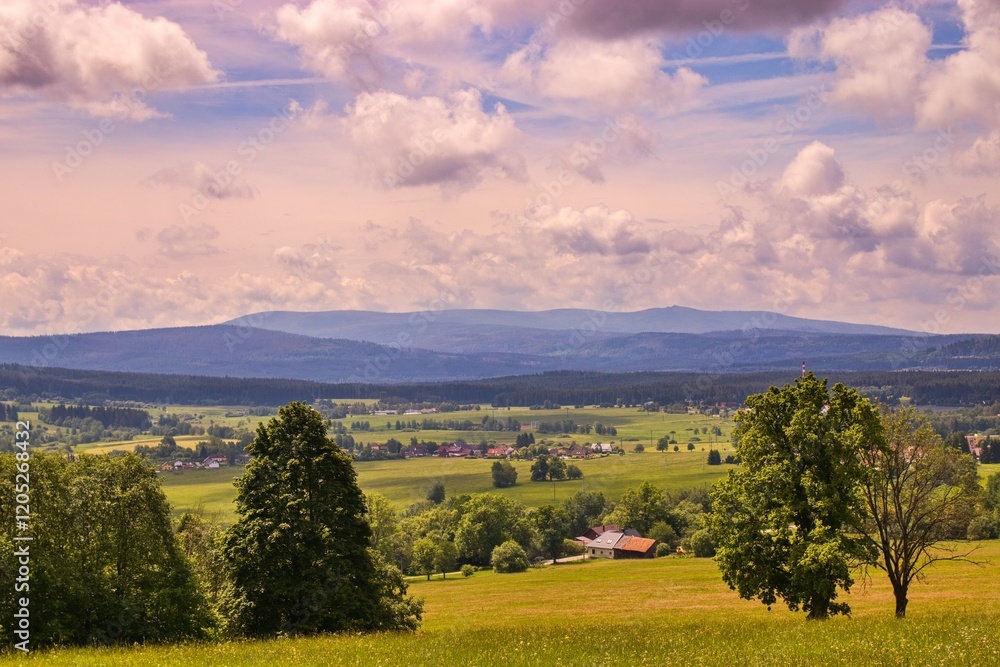 A full view to the mountain ridge of Sumava near Volary, Czech republic