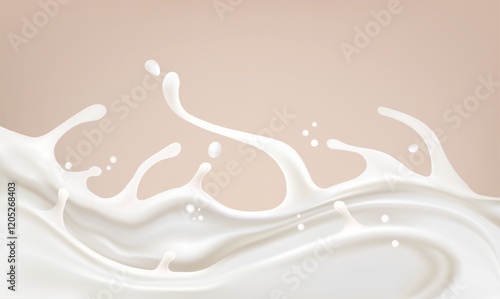 Abstract milk liquid splashing isolated on solid color background. Realistic vector in 3D elements. Food and Drink concepts. Food concepts.