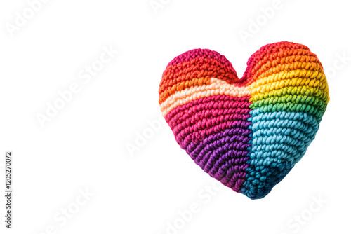 A colorful knitted heart, showcasing vibrant rainbow hues. Perfect for expressing love, creativity, and the joy of crafting handmade items. photo