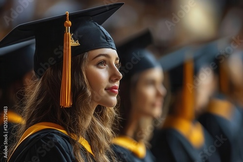 Graduation ceremony featuring proud students in caps. photo