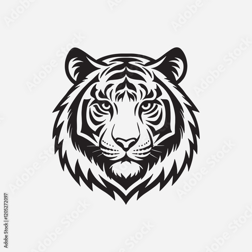 Discover a stunning tiger head silhouette design, perfect for logos, apparel, tattoos, and digital projects. High-quality, versatile vector art for bold and creative statements. photo