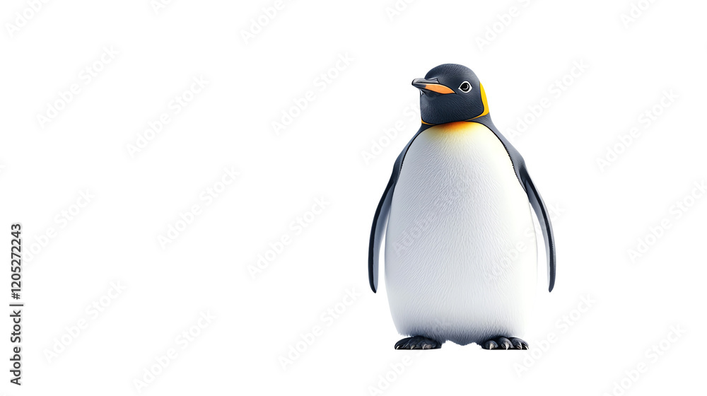 Fototapeta premium A realistic illustration of a charming penguin standing upright, showcasing its distinctive black and white feathers and vibrant orange beak.