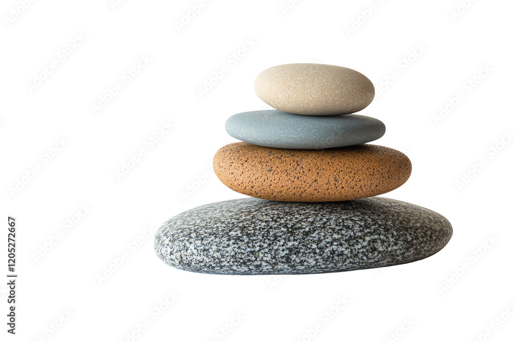 A serene arrangement of smooth stones stacked harmoniously, symbolizing balance and tranquility in a peaceful setting.