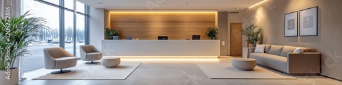Modern minimalist hotel lobby reception