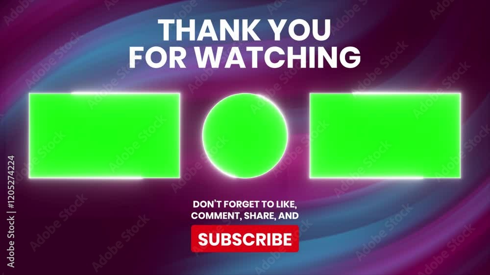 Animated end screen with Thank You for Watching, green screen placeholders for logos/text, and a subscribe button. Perfect for YouTube, social media, and more.