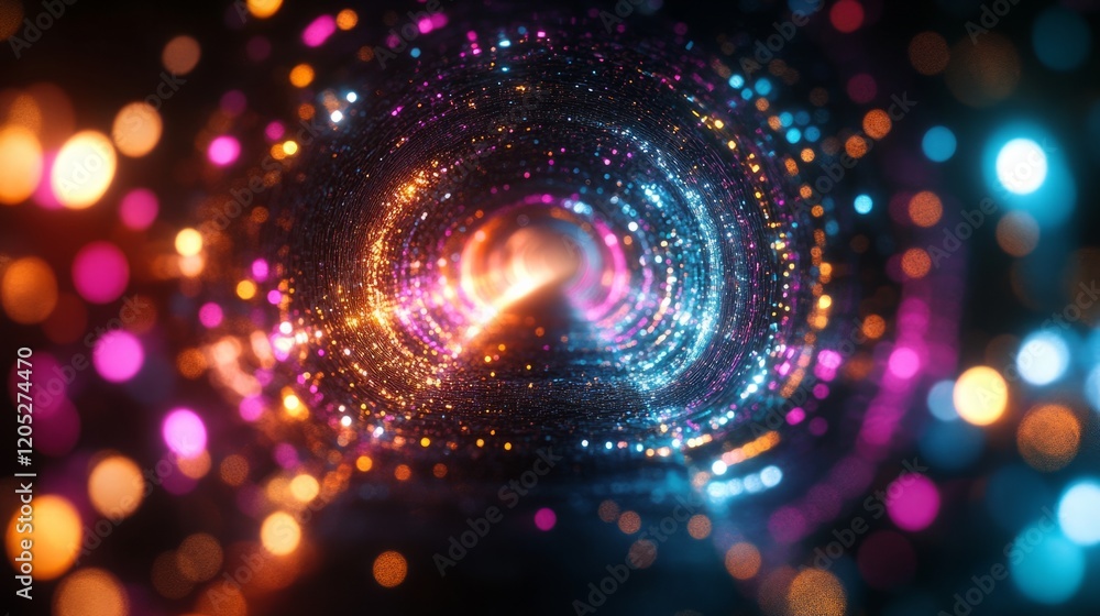 Obraz premium Multicolored abstract circles with glowing edges on a black background 