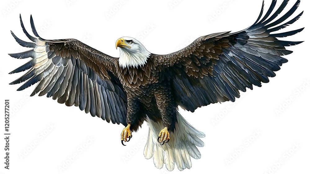 Naklejka premium A majestic bald eagle perched with sharp eyes on a white background