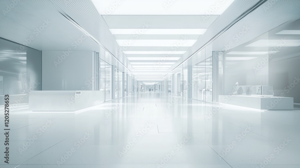 Obraz premium Futuristic White Corridor: A Sterile and Modern Architectural Design