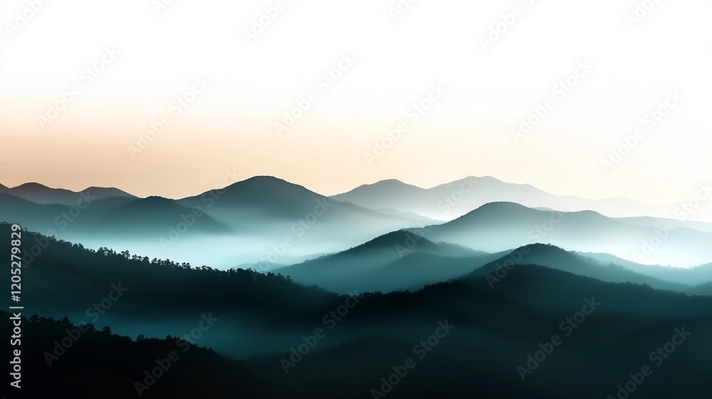Misty Mountain Majesty: A Serene Dawn Landscape Misty Mountain Majesty: A Serene Dawn Landscape