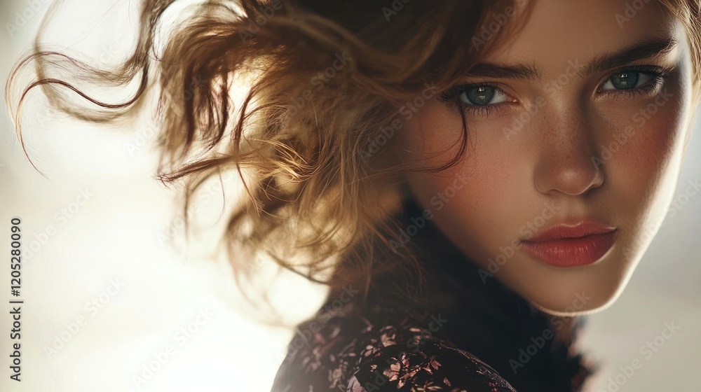 Portrait of a Young Woman with Windblown Hair