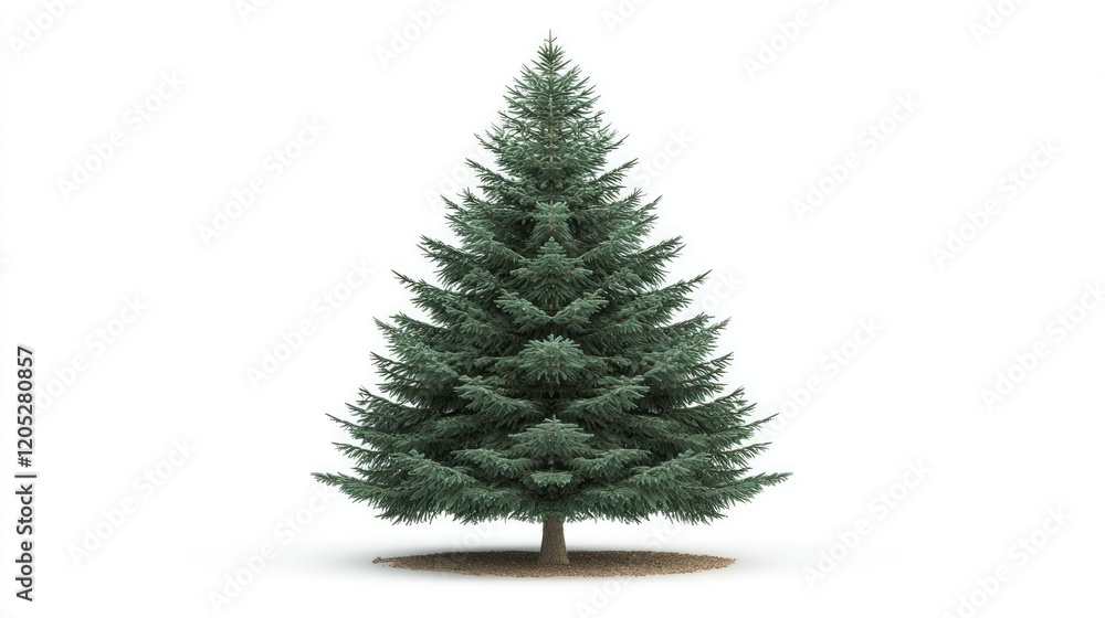 A realistic evergreen tree with dense foliage on a white background. A realistic evergreen tree with dense foliage on a white background.
