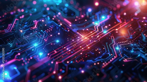 Colorful image of a circuit board with many small lights photo