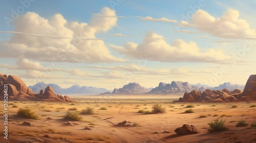 A photo of an oil painting of a serene desert