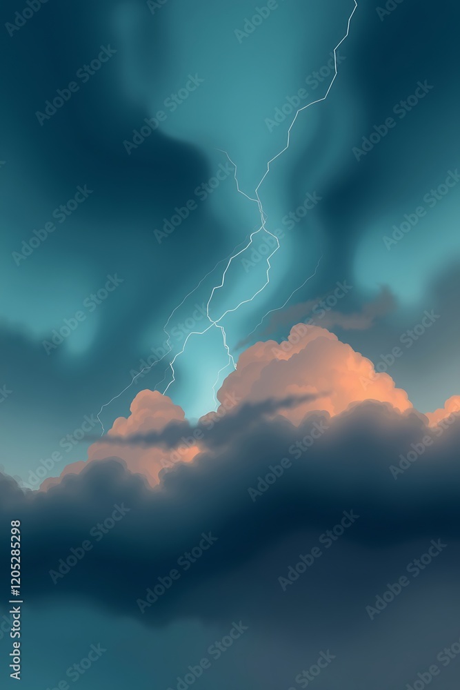 Lightning strike through dramatic cloudscape. Lightning strike through dramatic cloudscape.
